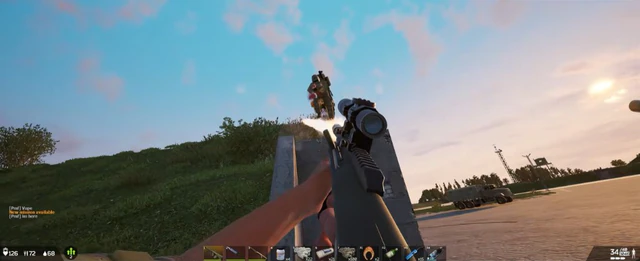 First-person rifle fight dropping an enemy off a concrete wall in Deadside